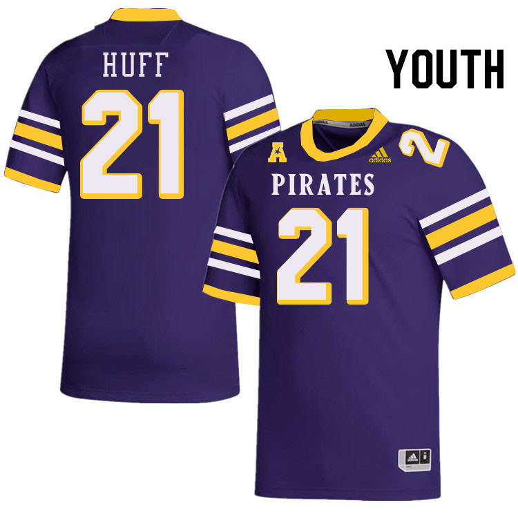 Youth #21 Jordan Huff ECU Pirates College Football Jerseys Stitched-Throwback